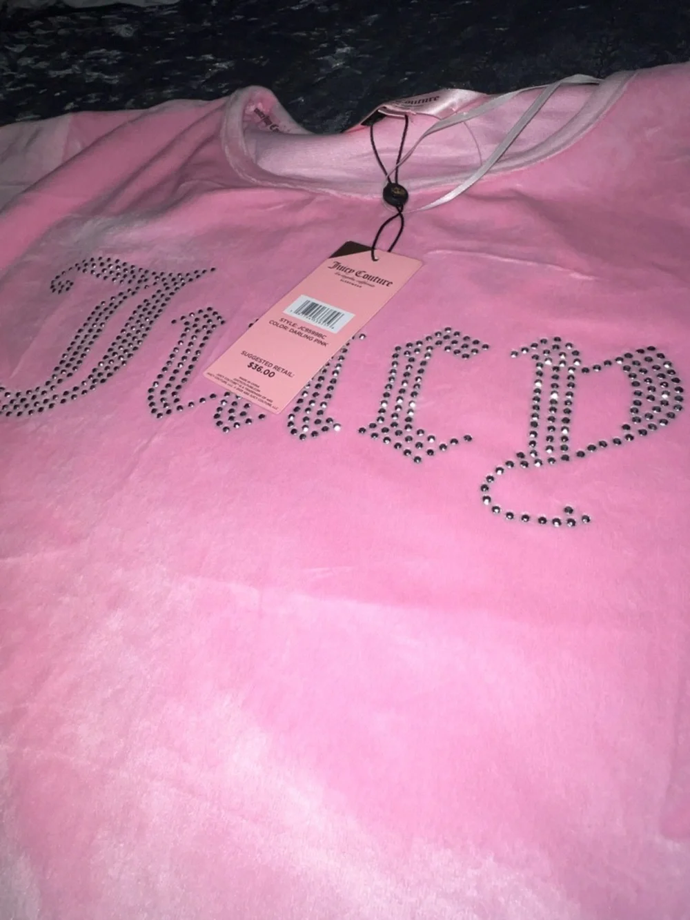 Juicy Couture Pink Velour Two-Piece Pajama Set with Rhinestone 'Juicy' Logo - Picture 4 of 4
